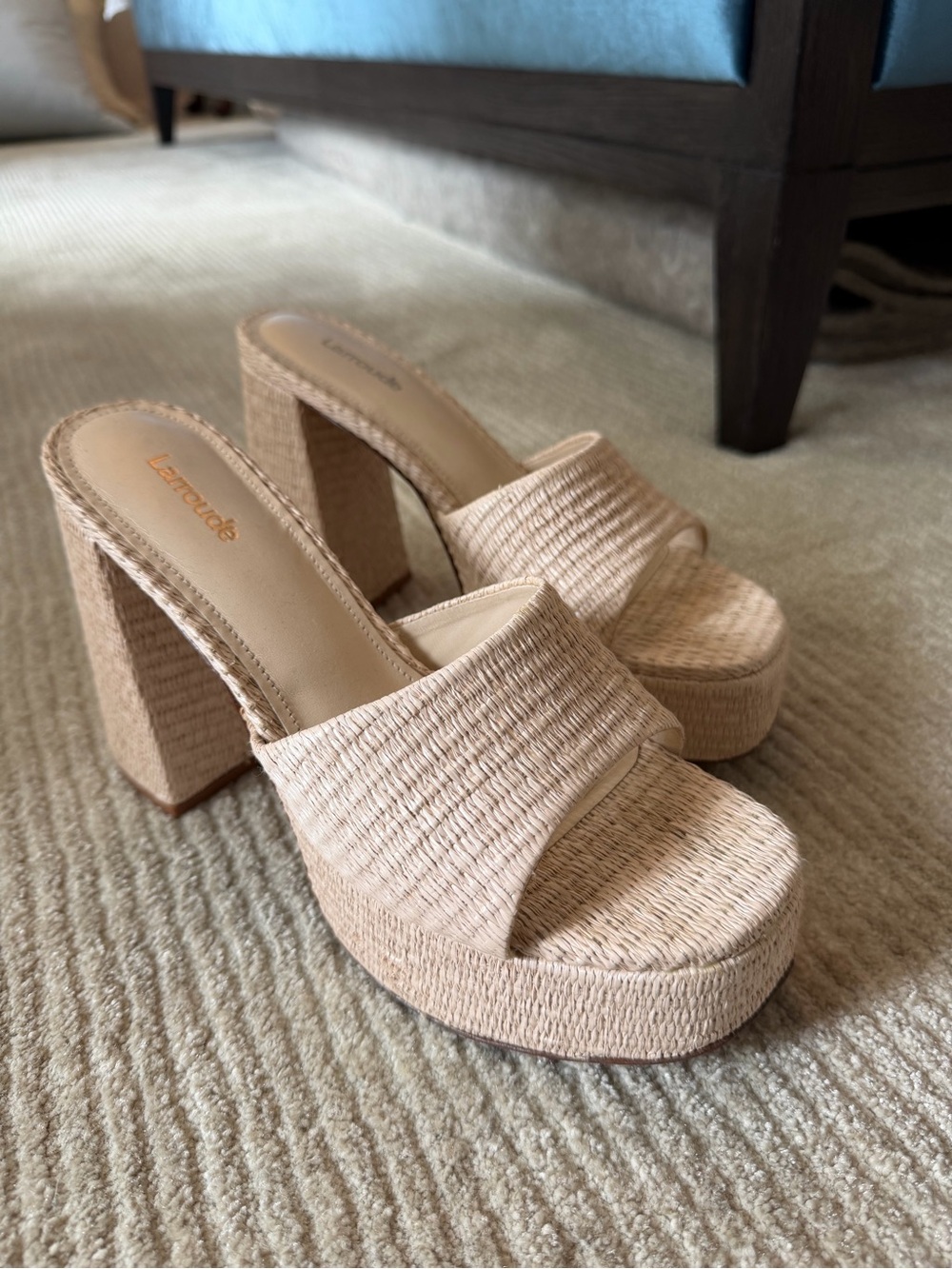Larroude Dolly Raffia Platform Mules - Size 8